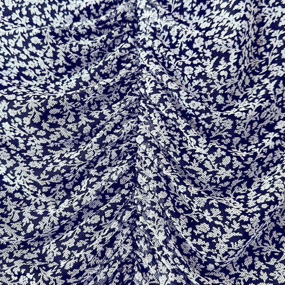 Forever 21 Floral Black White Dress Mock Neck Short Sleeves Ruched M Lining - Picture 5 of 10